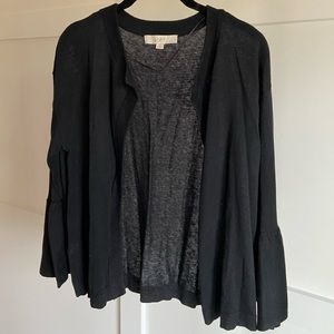 Lightweight black LOFT cardigan with peplum sleeves